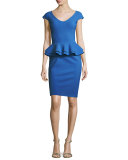Kiarna Cap-Sleeve Peplum Cocktail Dress, Cobalt