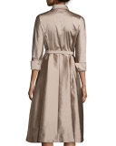 3/4-Sleeve Belted Midi Shirtdress 