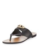 Sydney Leather Logo Thong Sandal, Black