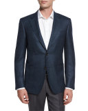 Houndstooth Two-Button Sport Coat, Aqua/Navy