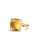 Châtelaine 18k Gold Citrine Ring w/ Diamonds, Size 8