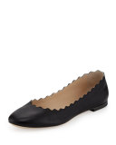 Scalloped Calfskin Ballerina Flat, Black