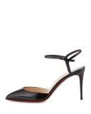 Rivierina Patent Ankle-Wrap Red Sole Pump, Black