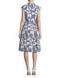 Raffia-Print Sleeveless A-Line Dress, White