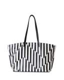 Ai Medium Striped Convertible Tote Bag, Black/White
