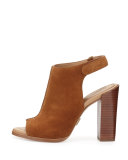 Maeve Suede Open-Toe Bootie, Luggage