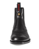 Leather Brogue Chelsea Boot, Black