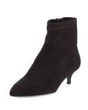 Beata Suede Kitten-Heel Bootie, Black
