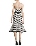 Kirsten Striped Strapless Cocktail Dress, Black/White