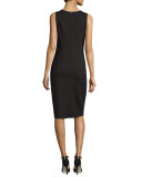 Sleeveless Jewel-Neck Ponte Sheath Dress, Black