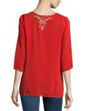 Mary Ann V-Neck Embroidered Blouse