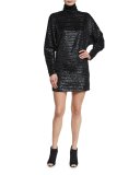 Sequin Turtleneck Dress, Black
