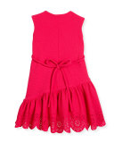 Sleeveless Jacquard Laser-Cut Dress, Fuchsia, Size 2-6