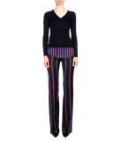Serge Zip-Front Striped Pants, Navy/Tango