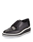 Platform Brogue-Trim Leather Oxford, Nero