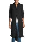 Mandarin-Collar Calf-Length Shirt, Black