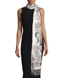 Floral & Snake Silk Stole, Ivory
