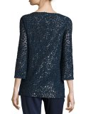 Sequined Boat-Neck Tunic, Navy