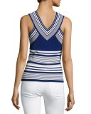 Layla Striped Knit Cross-Neck Top, Spring Navy Combo