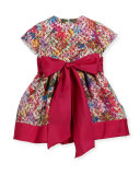 Banded Floral Party Dress, Fuchsia, Size 2-6