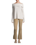 Beca Lambskin Suede Flare-Leg Pants, Sand 