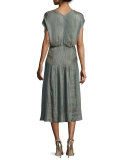 Flash Iridescent Pintucked Midi Dress, Green/Brown