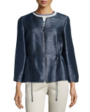 Drawstring Bracelet-Sleeve Zip Jacket, Blue/Multi