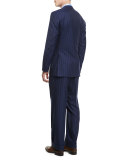 Rope-Stripe Two-Piece Wool Suit, Blue