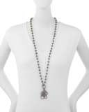 Labradorite Wire Wrap Necklace with Diamond Pave Om and Buddha Pendant