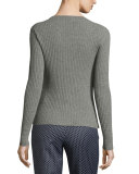 2-in-1 Ribbed Merino Cardigan/Tee Combo, Gray