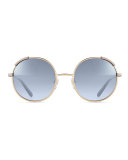 Round Oversize Sunglasses, Golden/Blue