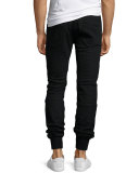 Coated Moto Sweatpants, Black