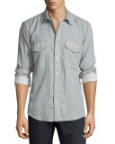 Double-Face Melange Long-Sleeve Sport Shirt, Pale Gray