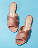 Satin Crisscross Fringe Slide Sandal