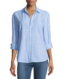 Eileen Long-Sleeve Chambray Blouse, Blue