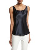 Reversible Silk Charmeuse Tank, Brown/Blue