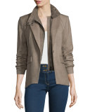 Kahn Herringbone Jacket w/ Leather Dickey, Taupe