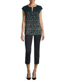 Joanie Short Dolman-Sleeve Metallic Blouse, Ink Multi