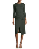 Bracelet-Sleeve Faux-Wrap Dress, Green