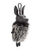 Norman Faux-Fur Dog Charm for Handbag, Black/Gray