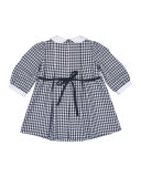 Long-Sleeve Collared Gingham Dress, Navy/White, Size 2-4