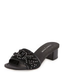 Maxx Jeweled Low-Heel Slide Sandal, Black