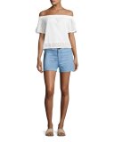 Flavia Eyelet Lace Off-the-Shoulder Short-Sleeve Top