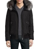 Down Bomber Jacket w/Fox Fur Trim