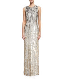Sleeveless Sequined Burnout Gown, Dawn Gold
