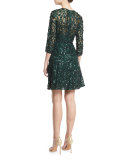 3/4-Sleeve Sequin-Embellished Cocktail Dress, Bottle