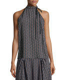 Micky Floral-Print Tie-Neck Top
