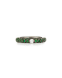 18K White Gold & Tsavorite Ring with One Diamond, Size 6
