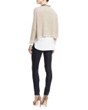 High-Low Button-Front Shirt, White