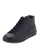 Leather Zip-Side High-Top Sneaker, Blue